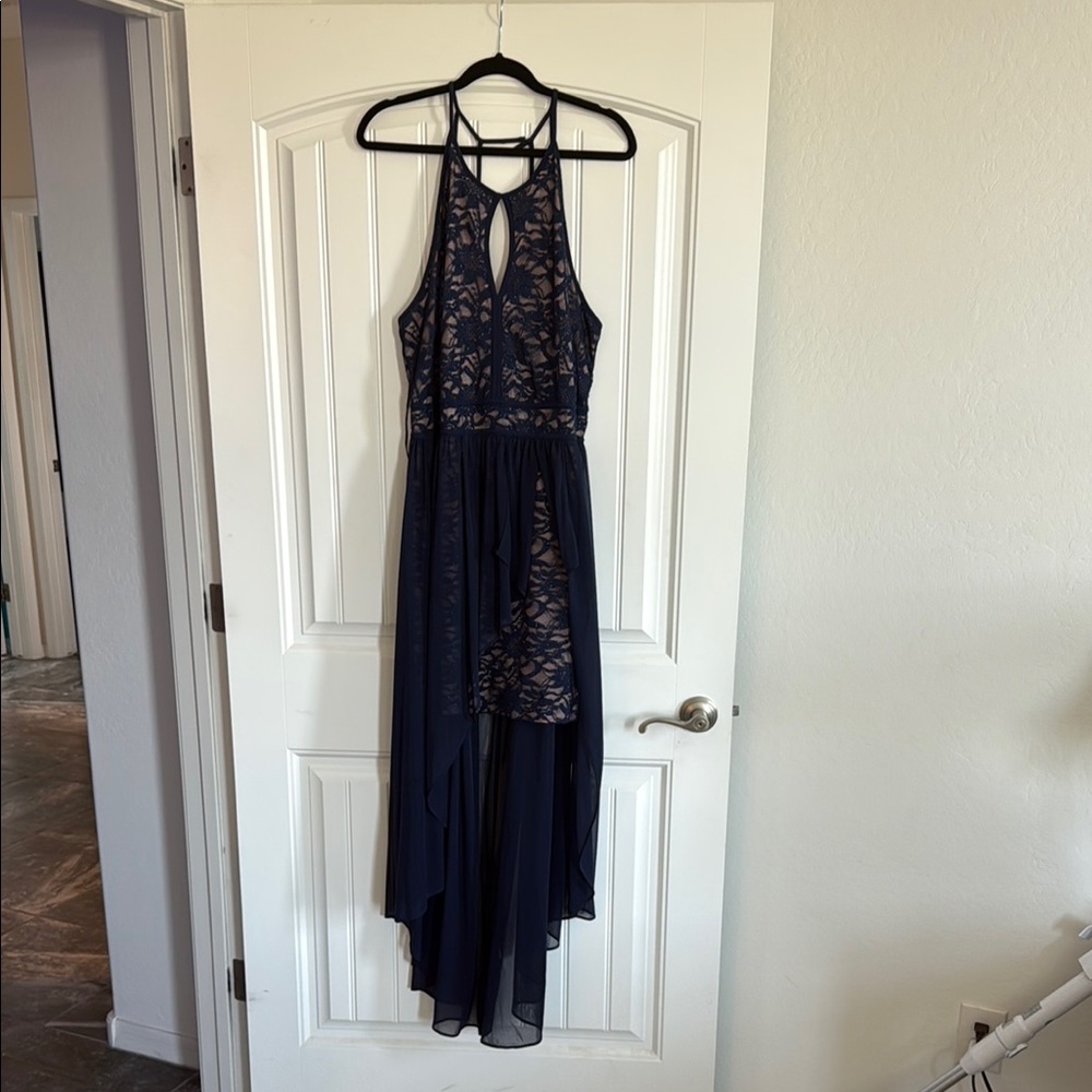 Morgan & Co. Blue High Low Halter party dress